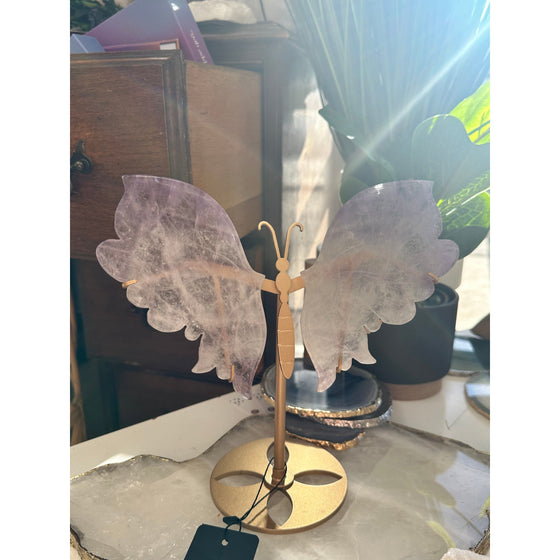 Elegant Amethyst Wings on a Stand for home décor and meditation.