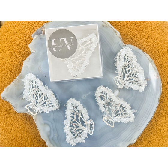 Clear Quartz Butterfly Crystal Hair Claw Clip – Genuine Tumbled Clear Quartz Crystals