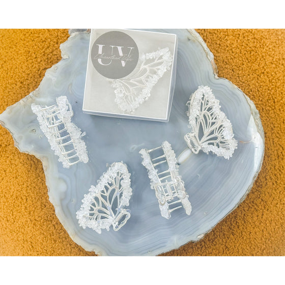 Clear Quartz Butterfly Crystal Hair Claw Clip – Genuine Tumbled Clear Quartz Crystals