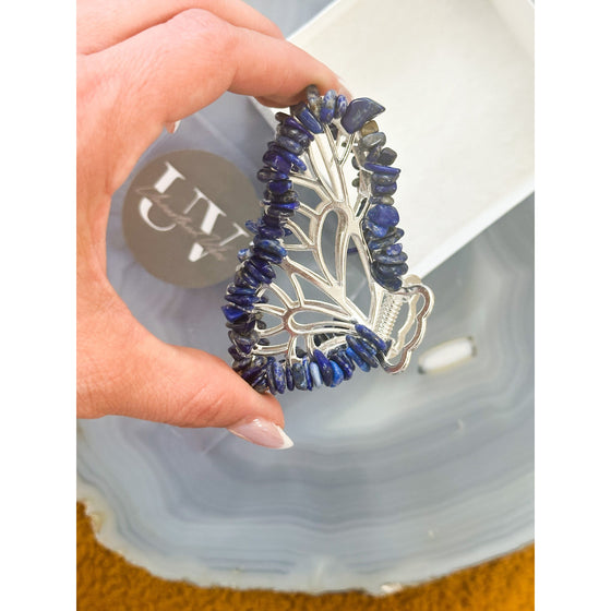 Lapis Lazuli Butterfly Crystal Hair Claw Clip – Genuine Tumbled Lapis Lazuli Crystals