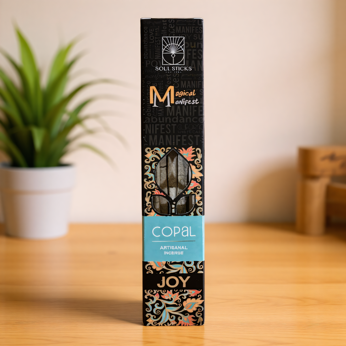 Magical Manifest copal incense sticks for joy, detail of thick artisanal stick bundle