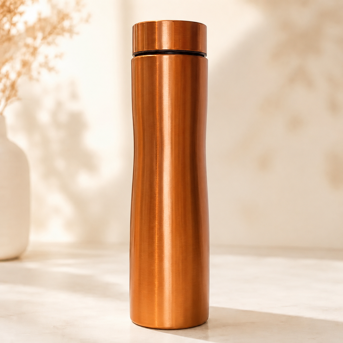 Smooth copper water bottle 950ml 32 oz, pure copper vessel for Ayurvedic wellness