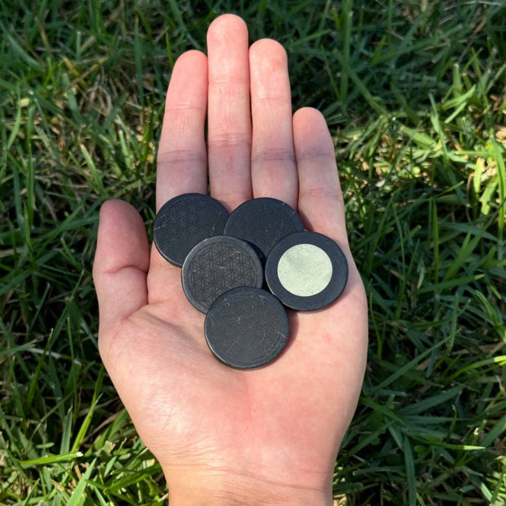 Shungite Cell Phone Tile- Sacred Geometry, view 2 - Unearthed Vibes