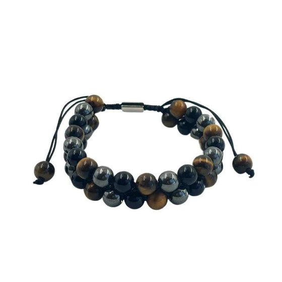 Earths Elements Wellness 8mm Triple Protection Bracelet – Tiger's Eye, Hematite, Black Obsidian