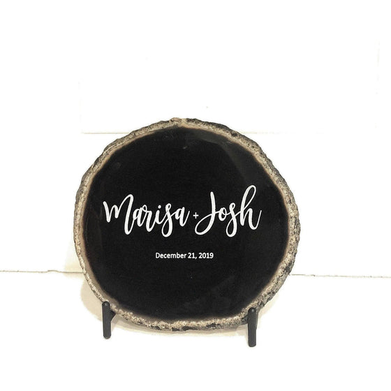 ETSY 8504 Coaster Black Personalized Agate Coaster | Monogram Agate Coaster | Engraved Agate Coaster