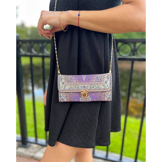 Purple Shoulder Bag, Rug Design Crossbody Bag for Women