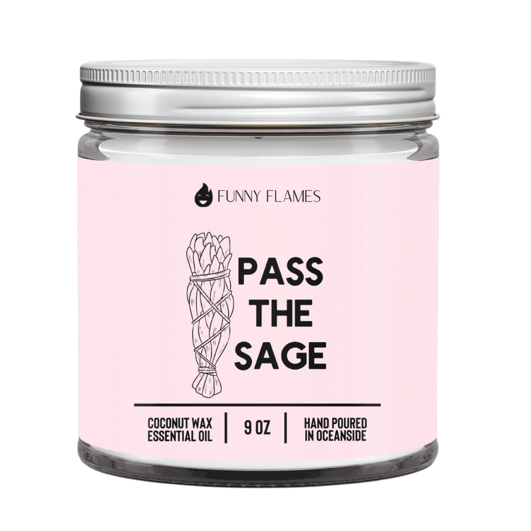 Funny Flames Candle Co - Les Creme Pass the Sage Candle -9 oz Home Decor Funny Candle