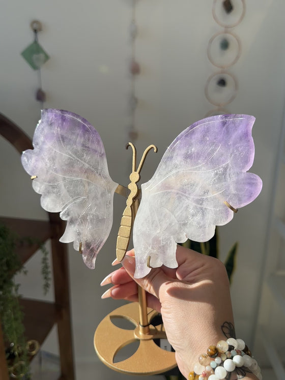 Elegant Amethyst Wings on a Stand for home décor and meditation.