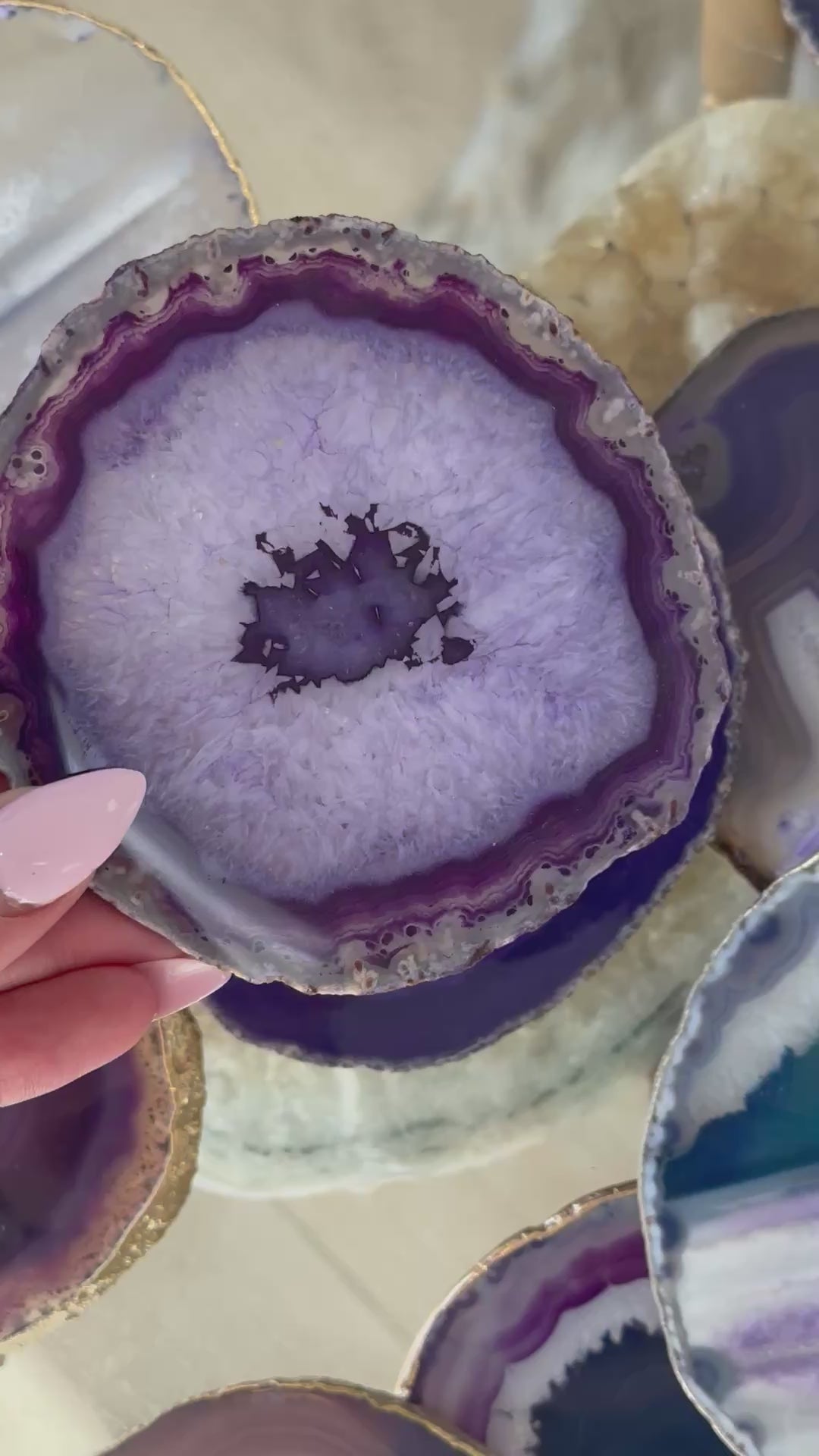 Purple Agate Slice Coasters - Natural Stone Drink Coasters