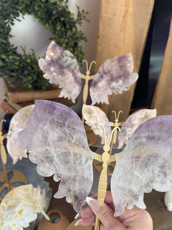 Elegant Amethyst Wings on a Stand for home décor and meditation.