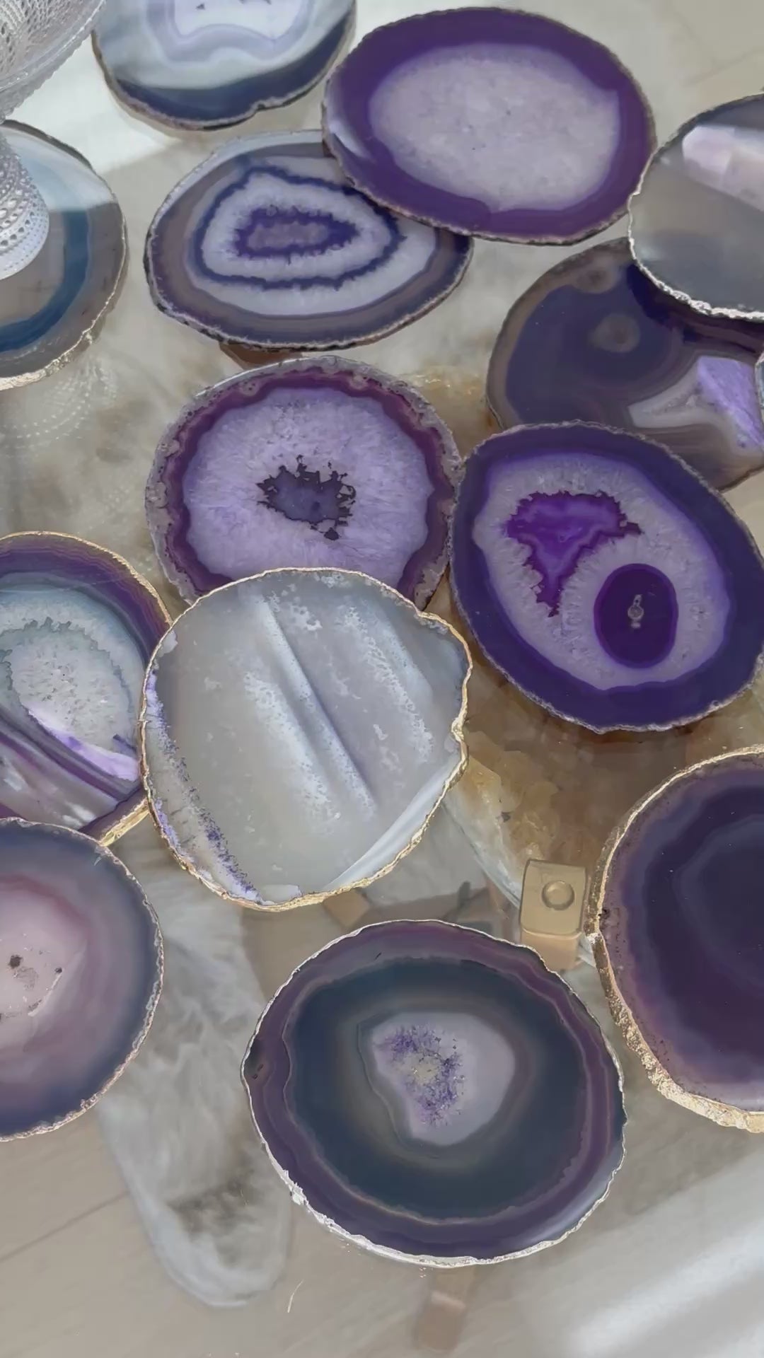 Purple Agate Slice Coasters - Natural Stone Drink Coasters