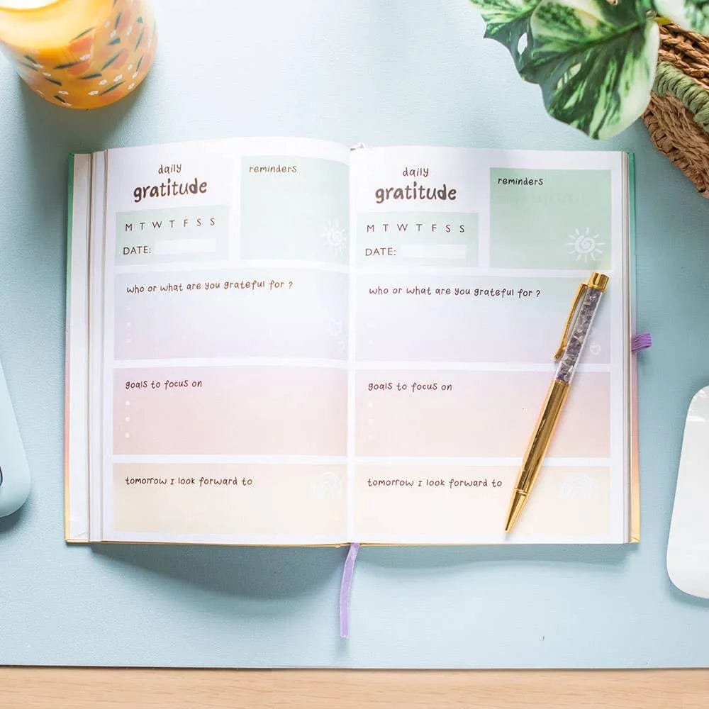 Something Different Wholesale Multicoloured Gratitude Journal with Amethyst Pen