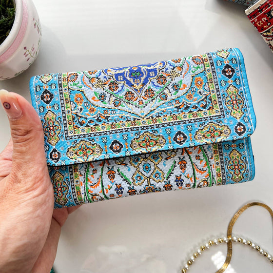 Umays Boho Blue Small Wallet for Women, Chic Wallet for Women, Handmade