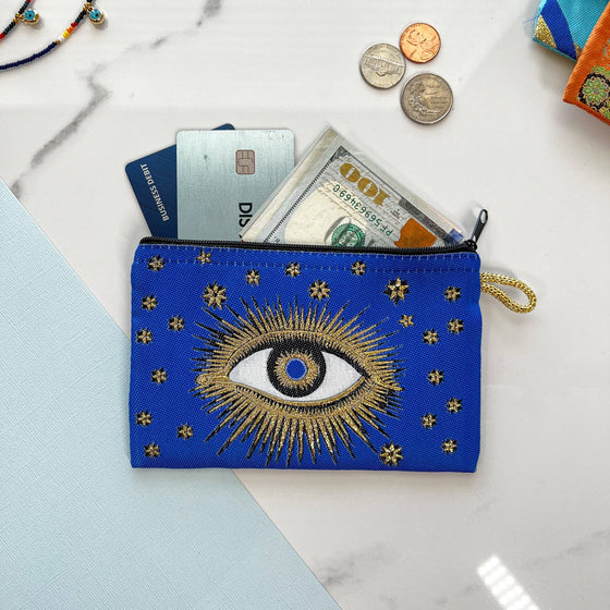 Umays Boho Evil Eye Coin Purse, Handmade Small Pouch, Boho Zipper Purse