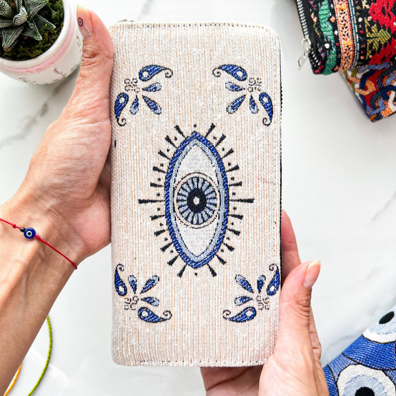 Umays Boho Handmade Wallet for Women, Womens Accessories, Evil Eye Wall