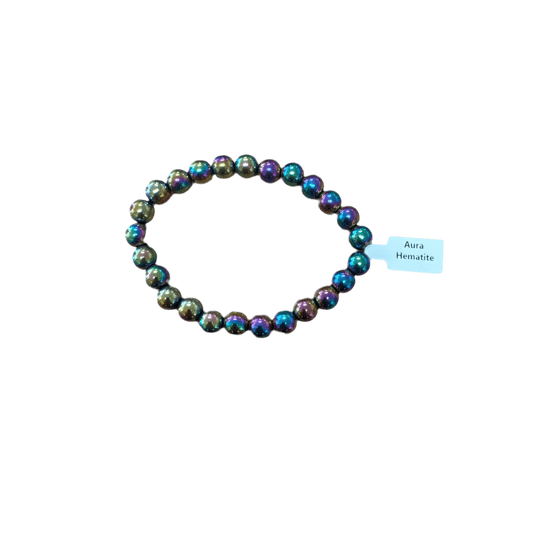 Unearthed Vibes Jewlery Polished Aura Hematite 8mm Bracelet - Elegant Healing Stone | Perfect Gift for Love and Wellness