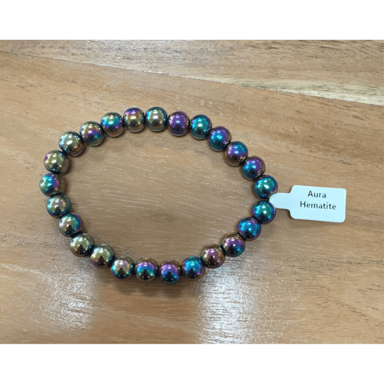 Unearthed Vibes Jewlery Polished Aura Hematite 8mm Bracelet - Elegant Healing Stone | Perfect Gift for Love and Wellness