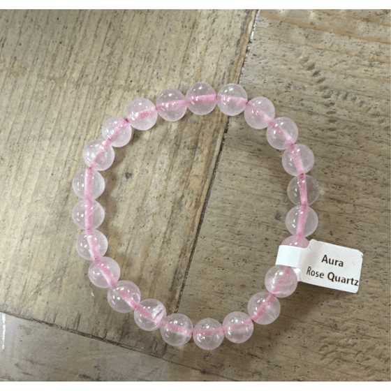 Unearthed Vibes Jewlery Polished Aura Rose Quartz 8mm Bracelet - Elegant Healing Stone | Perfect Gift for Love and Wellness