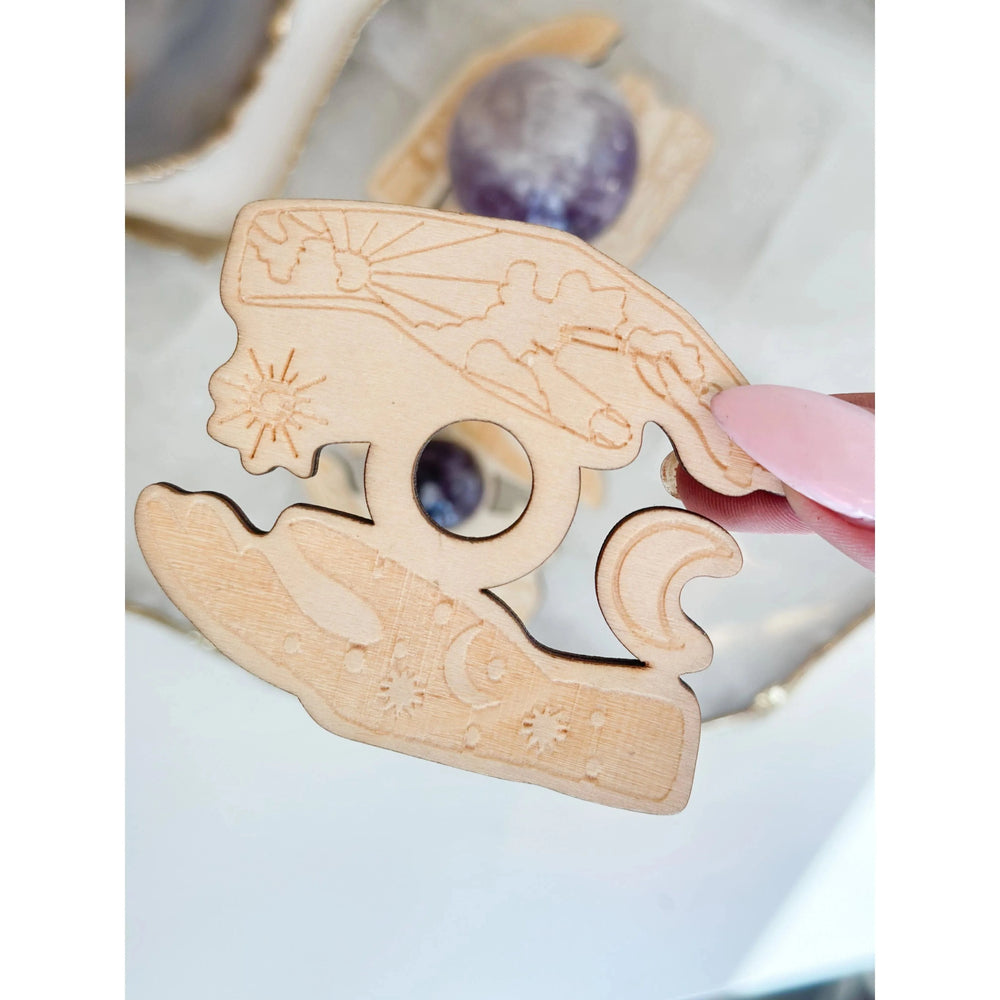 Unearthed Vibes Small Wood Sphere Stand – Elegant Display Holder for Crystals & Collectibles