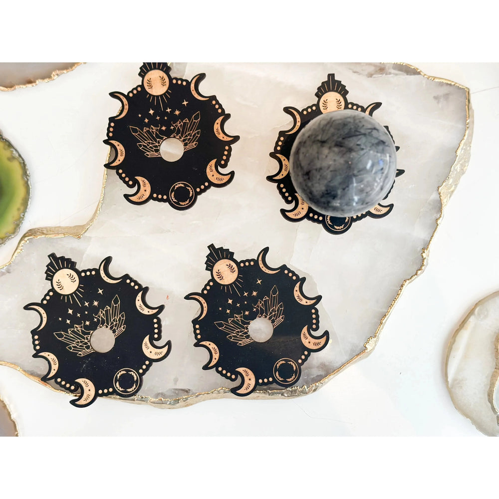 Unearthed Vibes Wood sphere stand - Crystal Moon