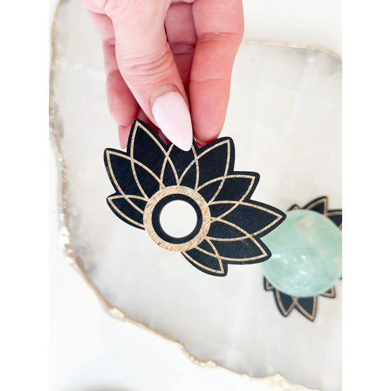 Unearthed Vibes Wood Sphere Stand – Lotus Edition | Crystal Ball & Gemstone Display Holder