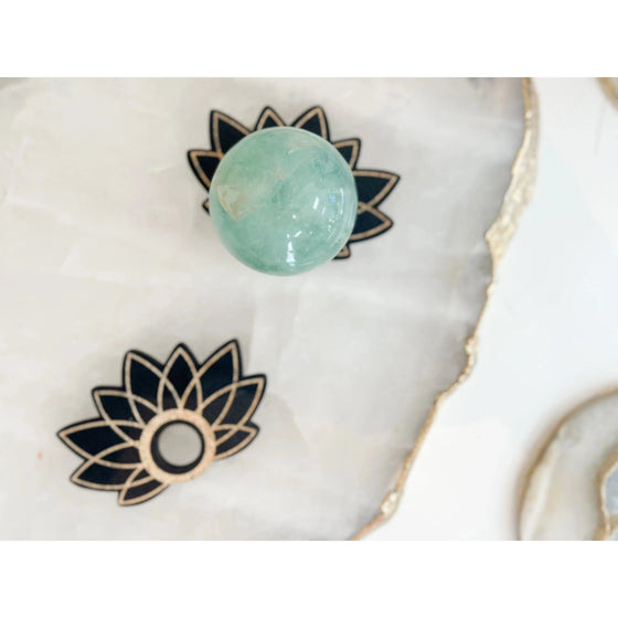 Unearthed Vibes Wood Sphere Stand – Lotus Edition | Crystal Ball & Gemstone Display Holder