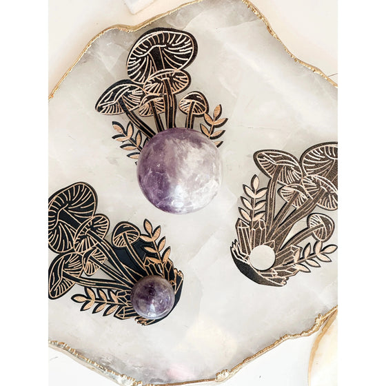 Unearthed Vibes Wood Sphere Stand – Mushroom Edition | Crystal Ball & Gemstone Display Holder