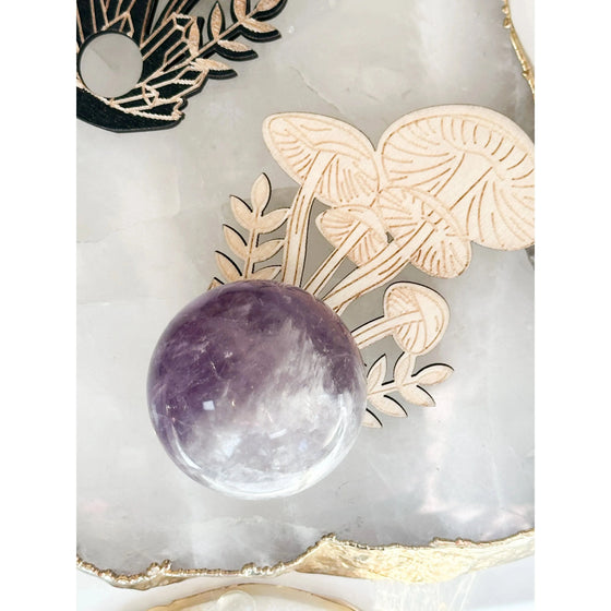 Unearthed Vibes Wood Sphere Stand – Mushroom Edition | Crystal Ball & Gemstone Display Holder