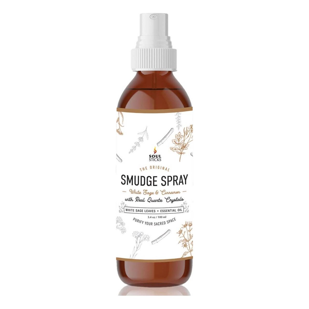 White Sage & Cinnamon smudge spray, 3.5 oz amber glass spray bottle by Soul Sticks - Unearthed Vibes