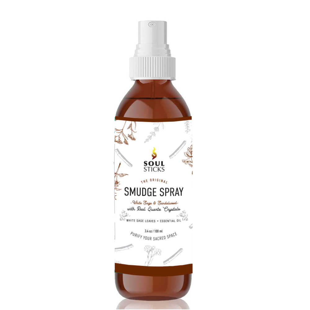 White Sage & Sandalwood smudge spray, 3.5 oz amber glass spray bottle by Soul Sticks - Unearthed Vibes