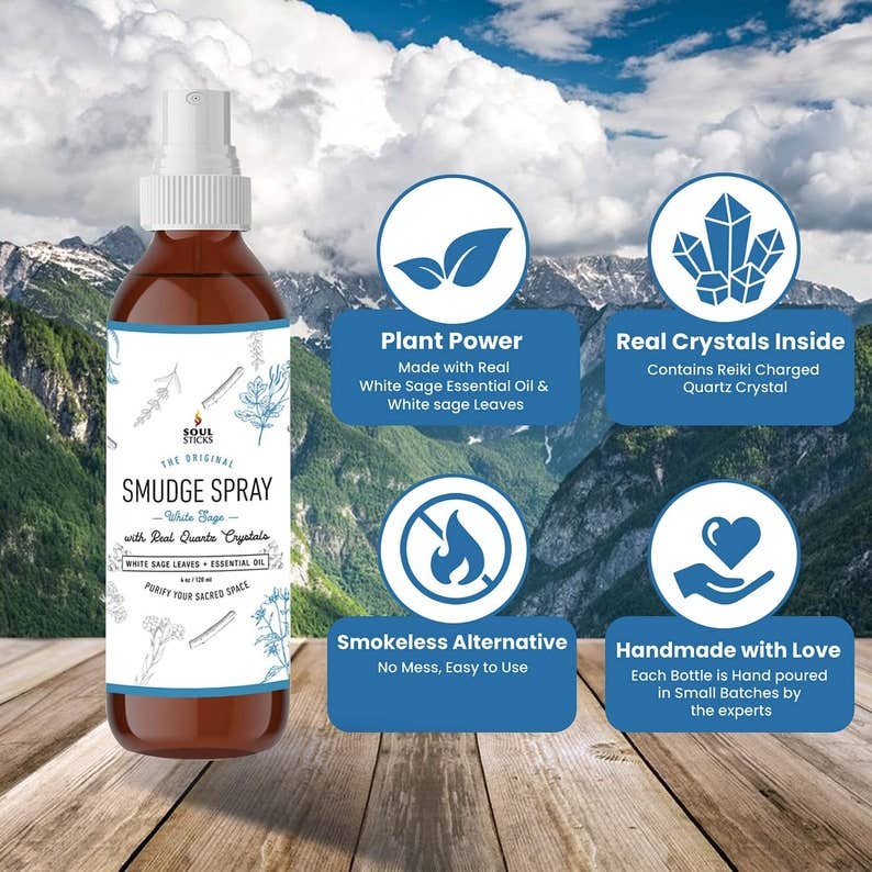 White Sage smudge spray, 3.5 oz amber glass spray bottle by Soul Sticks, view 2 - Unearthed Vibes