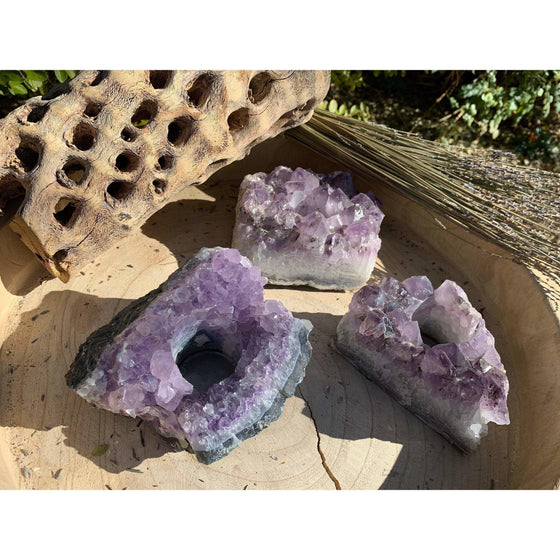 ETSY 8504 Amethyst Candle Holder or Planter | Raw Cluster Amethyst | Large Purple Amethyst | Great Gift