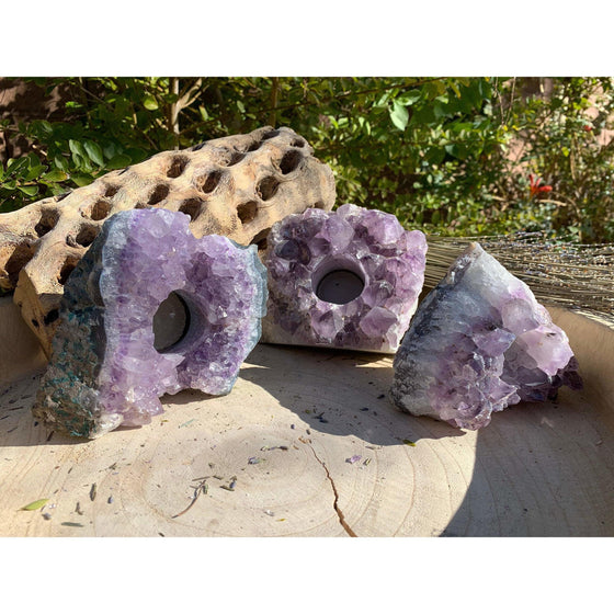 ETSY 8504 Amethyst Candle Holder or Planter | Raw Cluster Amethyst | Large Purple Amethyst | Great Gift