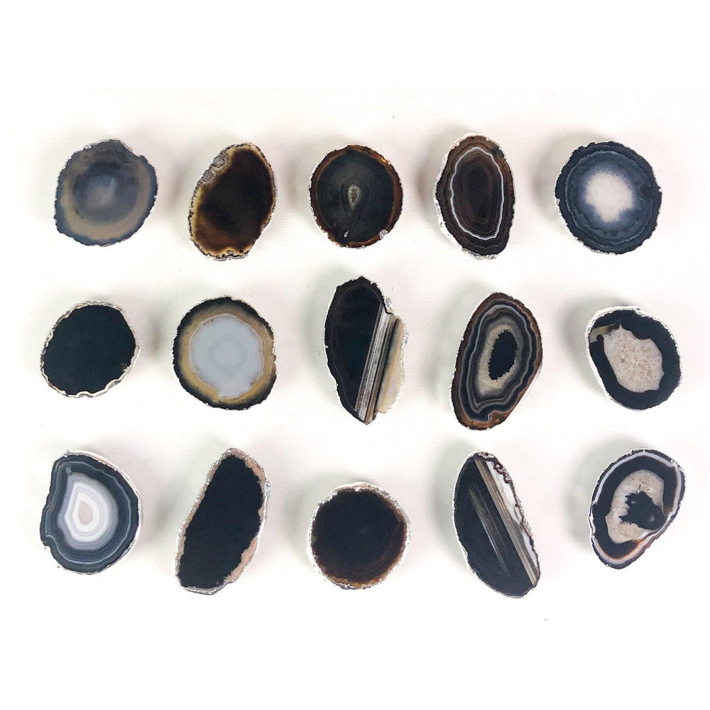 ETSY 8504 BLACK Tones Agate SILVER Rim Custom Crystal Phone Stand (natural gemstone)