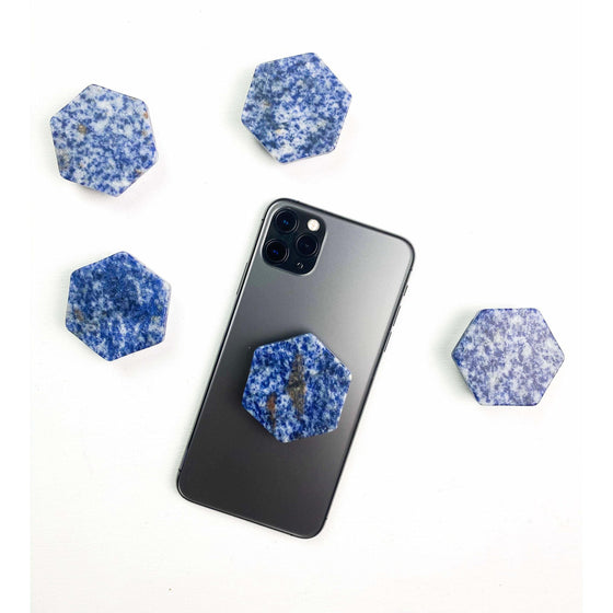 ETSY 8504 Blue Spot Jasper Hexagon Custom Crystal Phone Stand