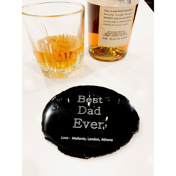 ETSY 8504 Coaster Fathers Day | Best Dad Ever | Personalized Engraved Agate Slice