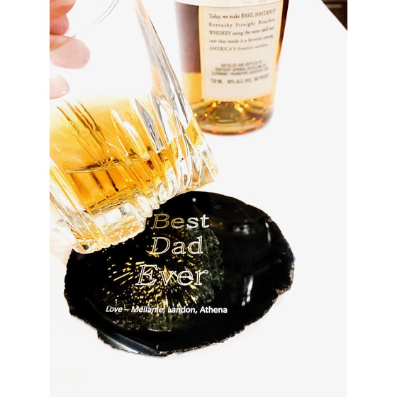 ETSY 8504 Coaster Fathers Day | Best Dad Ever | Personalized Engraved Agate Slice