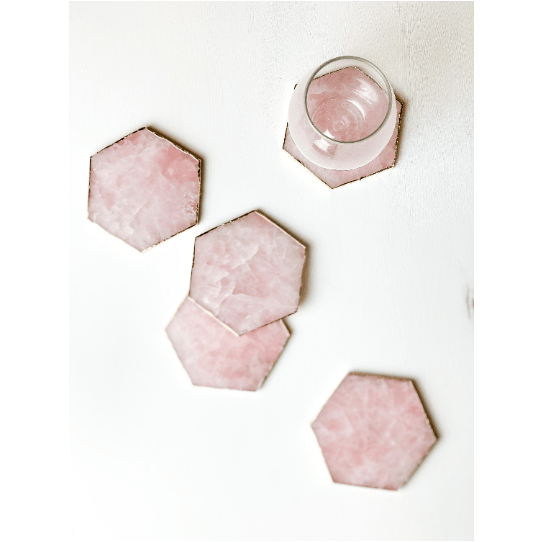 ETSY 8504 Coaster Hexagon Pink Rose Quartz Coaster