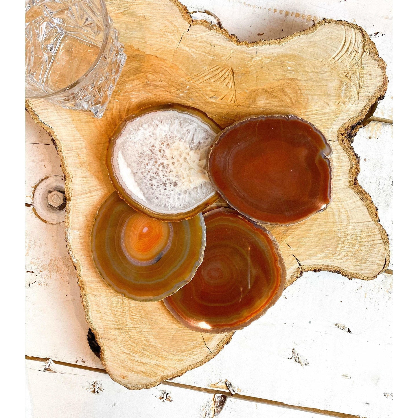 ETSY 8504 Coaster Light Orange Tone Agate Slice Coasters | Agate Drink & Barware | Home Decor