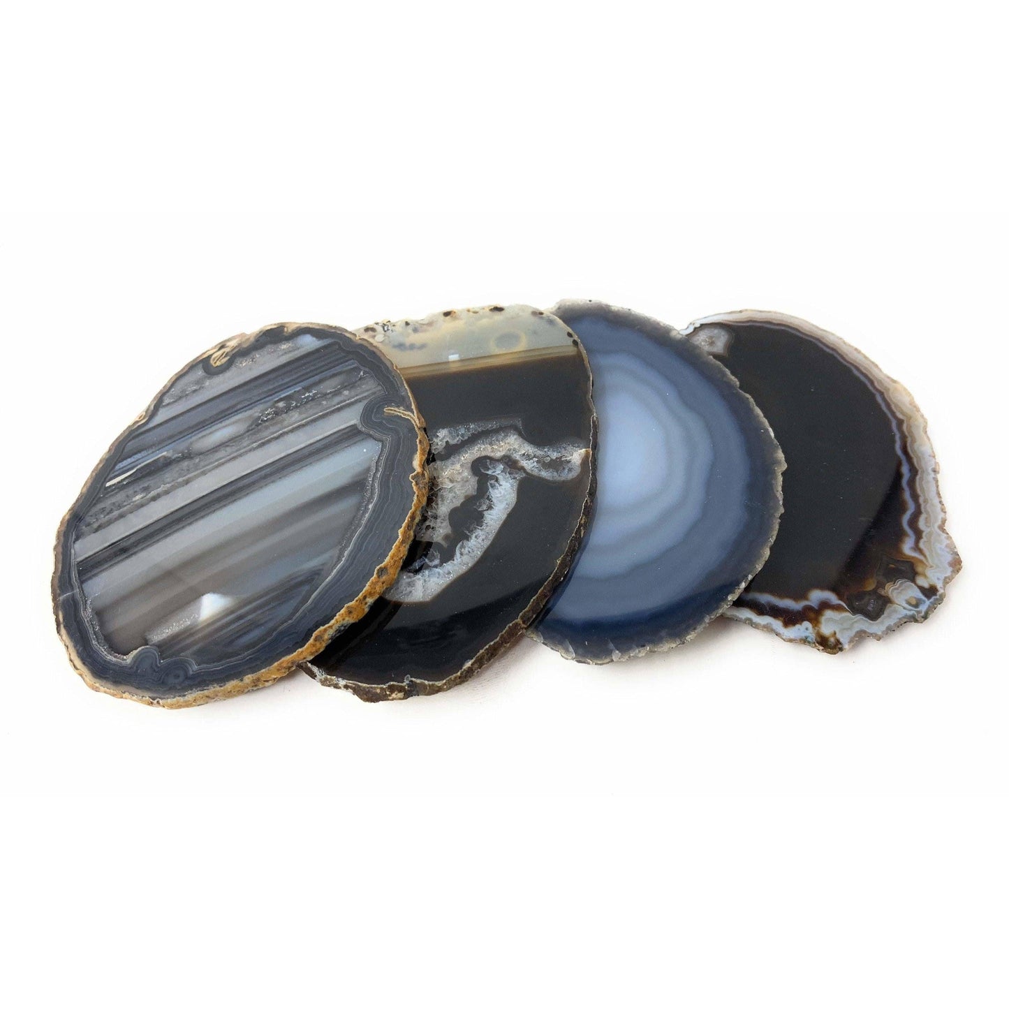 ETSY 8504 Coaster Set of 4 Coasters Black Neutral Tone Agate Slice Coasters | Agate Drink & Barware | Home Decor