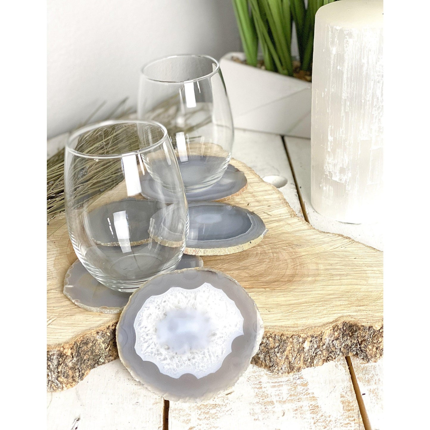 ETSY 8504 Coaster Tan/Beige/Gray Agate Slice Coasters | Neutral Colors | Agate Drink & Barware | Home Decor