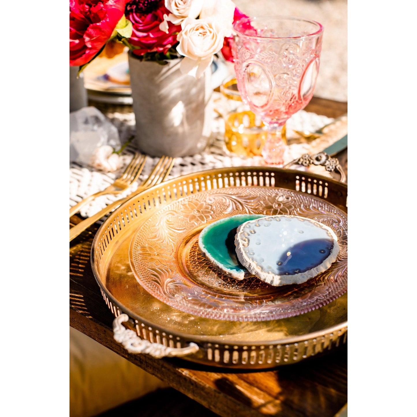 ETSY 8504 Coaster Tan/Beige/Gray Agate Slice Coasters | Neutral Colors | Agate Drink & Barware | Home Decor