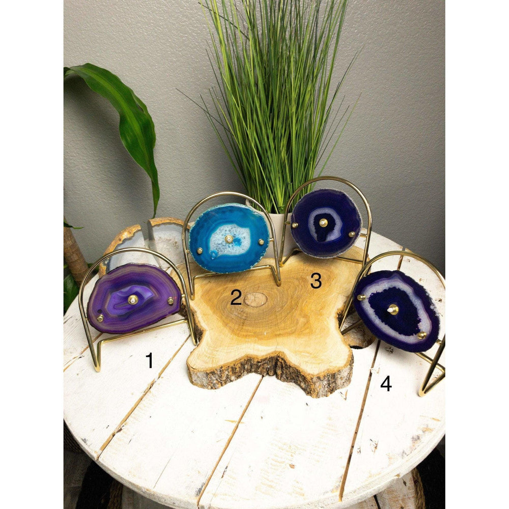 ETSY 8504 Colored Agate Clock with Gold Clock Hands Mounted on a Gold Stand | Agate Clock | Great Gift