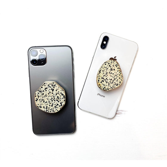 ETSY 8504 Dalmatian Jasper Gemstone | Crystal Phone Stand with Gold Rim (natural gemstone)