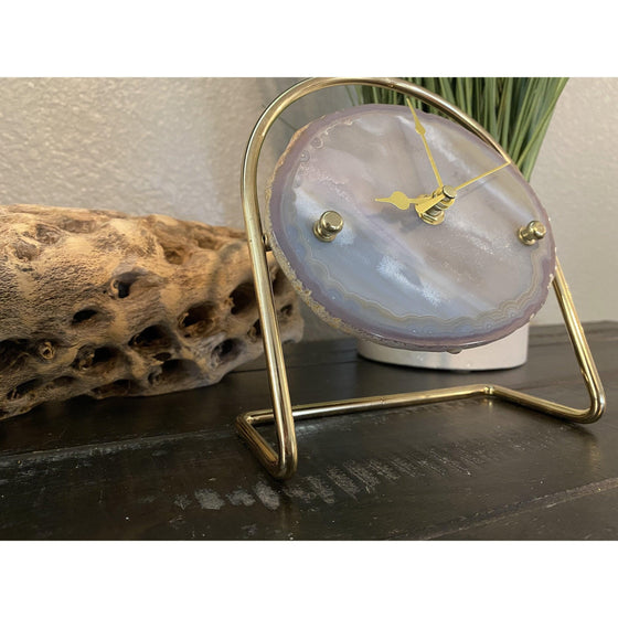 ETSY 8504 Gray Agate Clock with Gold Clock Hands Mounted on a Gold Stand | Agate Clock | Great Gift