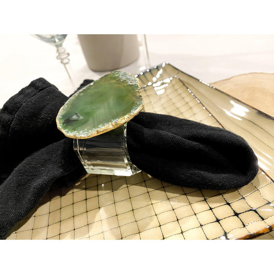 ETSY 8504 Green Agate Napkin Ring - Gold Trim