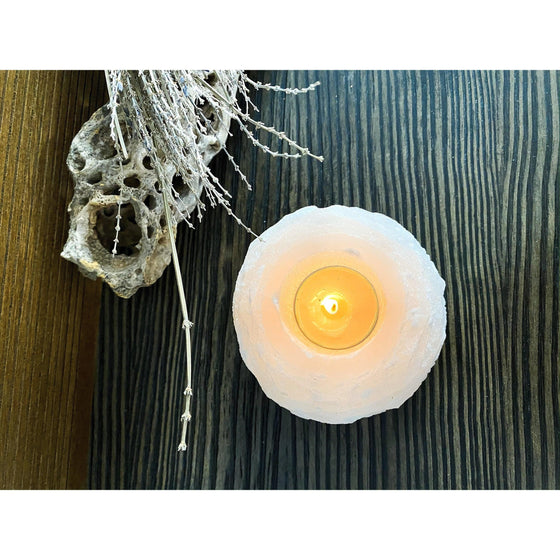 ETSY 8504 Rounded White Selenite Crystal Tower Candle Holder