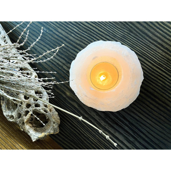 ETSY 8504 Rounded White Selenite Crystal Tower Candle Holder