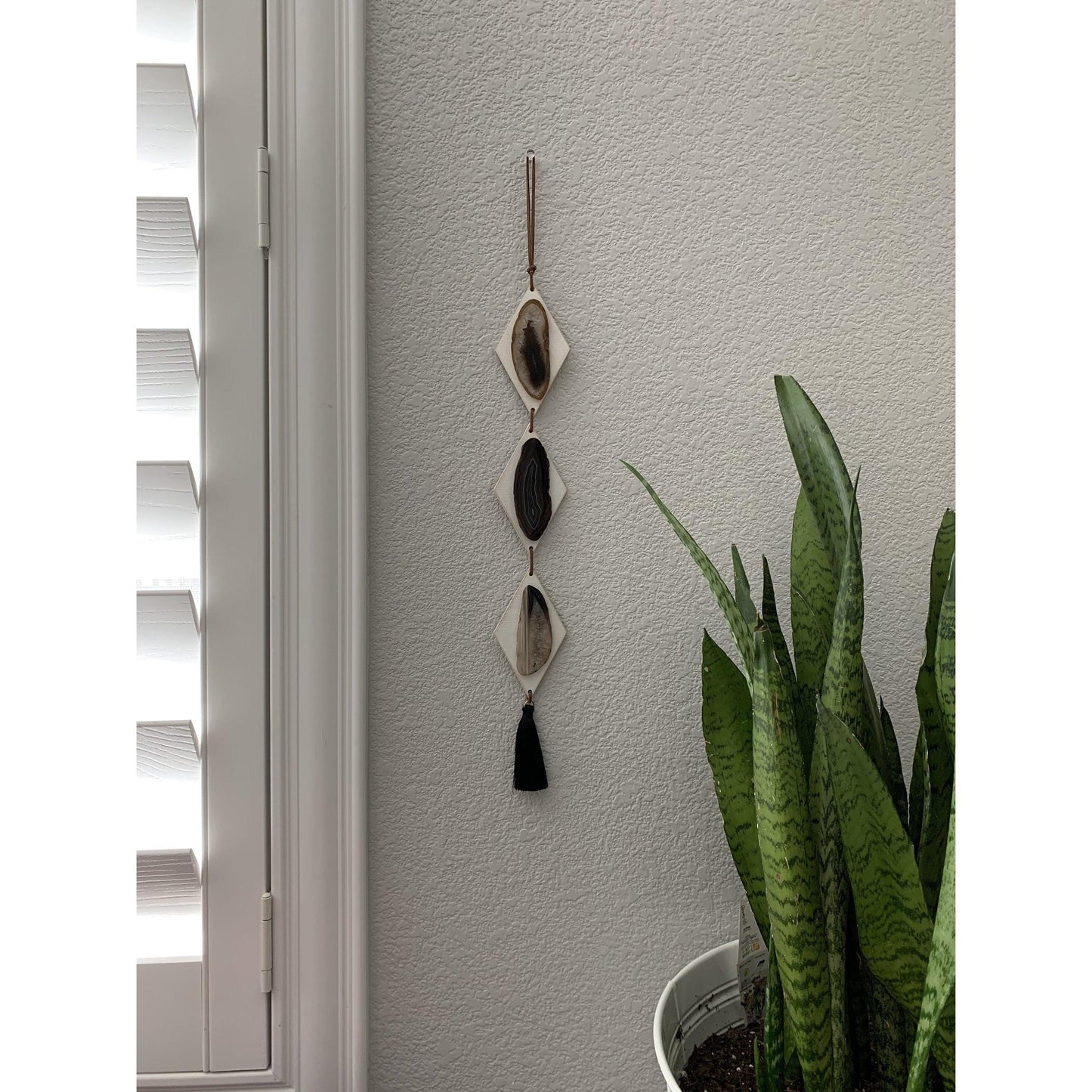 ETSY 8504 Rustic White Brown and Black Agate Wood Diamond Decor Hanger Crystal Garland