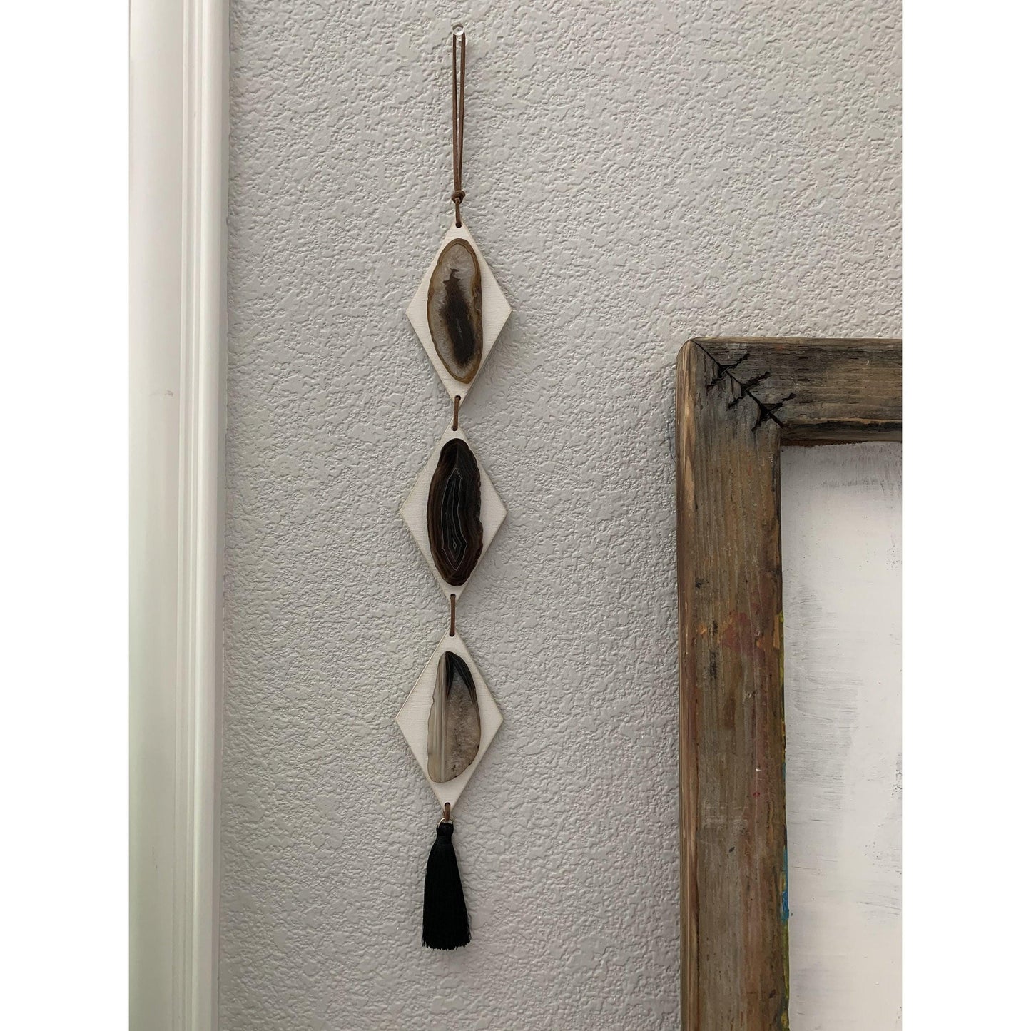 ETSY 8504 Rustic White Brown and Black Agate Wood Diamond Decor Hanger Crystal Garland